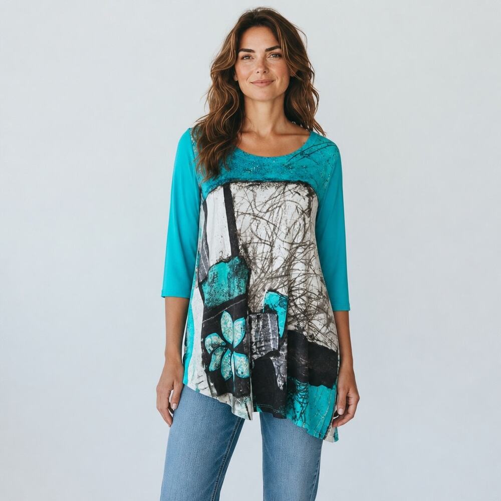Simply Art by Dolcezza Artsy Tunic Top Asymmetrical Hem Size XXL